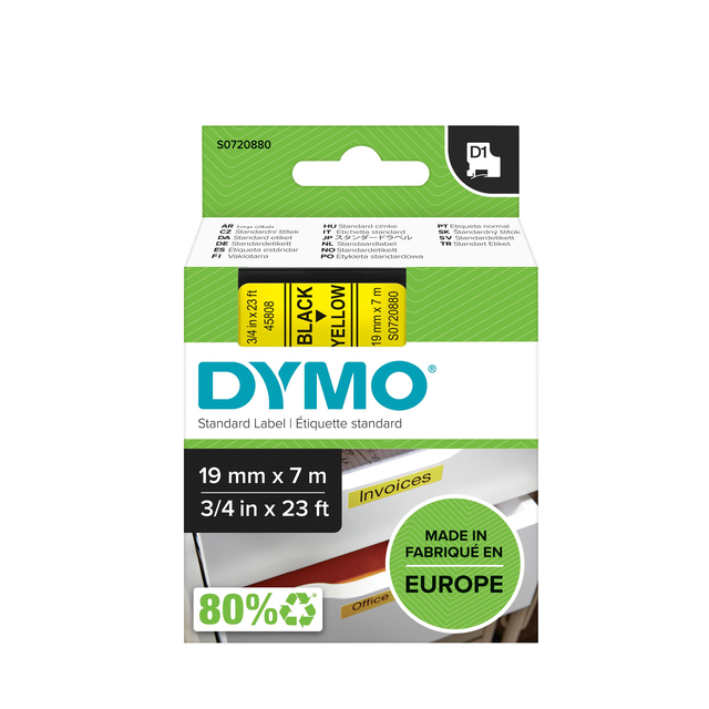 Dymo Tape 19mm Black/Yell45808/S0720880