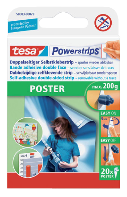 tesa Powerstrips POSTER, double-sided self-adhesive strips, removable