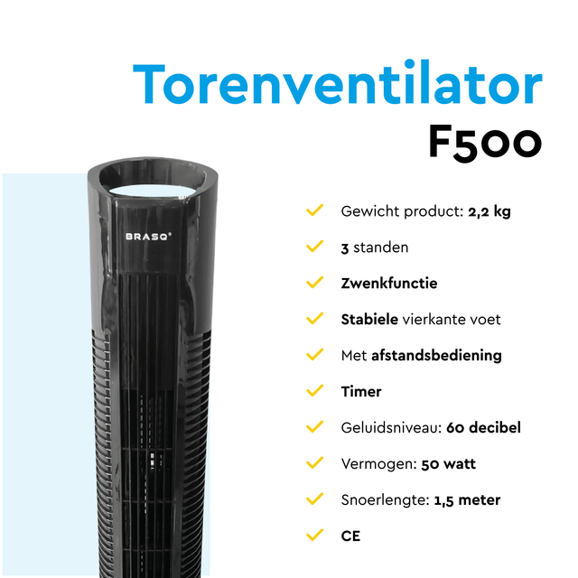 Torenventilator BRASQ F500 H79cm zwart