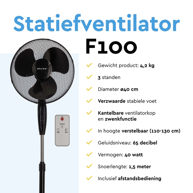 Statiefventilator BRASQ met remote Ø 40cm zwar