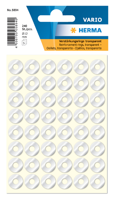 Reinforcement rings self-adhesive Ø 12 mm transparent 240 pcs