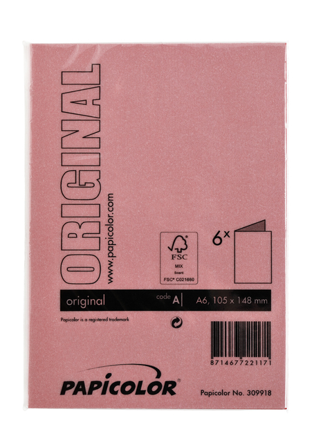 Correspondentiekaart Papicolor dubbel 105x148mm rood pak à 6 stuk