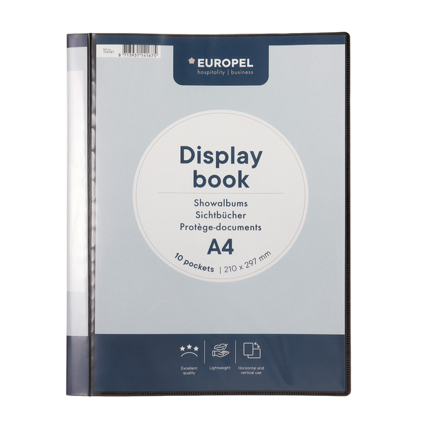 Frontview display book OPUS 2 10 Pockets, black
