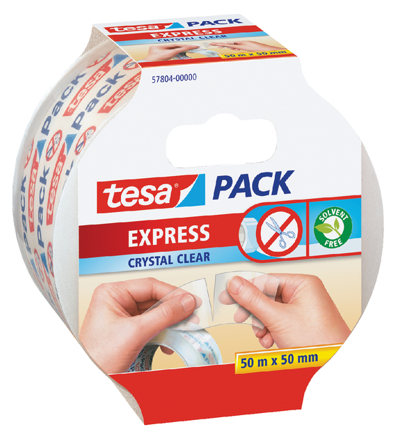 tesapack express crystal clear packaging tape,hand-tearable,50m:50mm,transparent