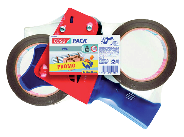 tesapack ultra strong packaging tape PVC, 66m:50mm + dispenser, Promo