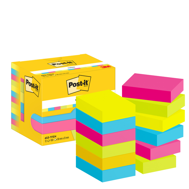 Memo pad 3M Post-it 653 38x51mm neon assorted colors 12 pieces