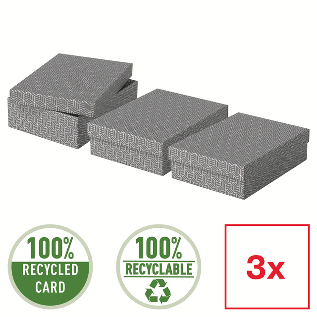 Opberg- en geschenkdoos Esselte home middelgroot 265x100x360mm grijs 3 stuks