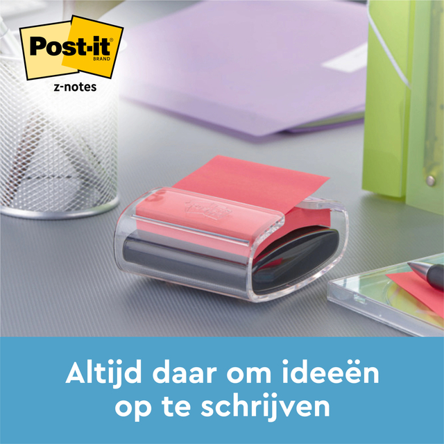 Memo pad dispenser 3M tbv Post-it Z-Note 76x76mm transparant + 12 blok Z-notes