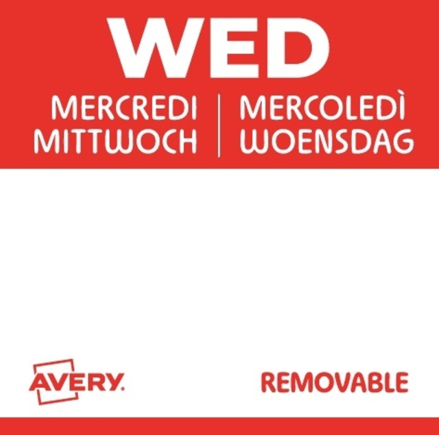 Etiket Avery HACCP woensdag-rood 25x25mm 1000 stuks