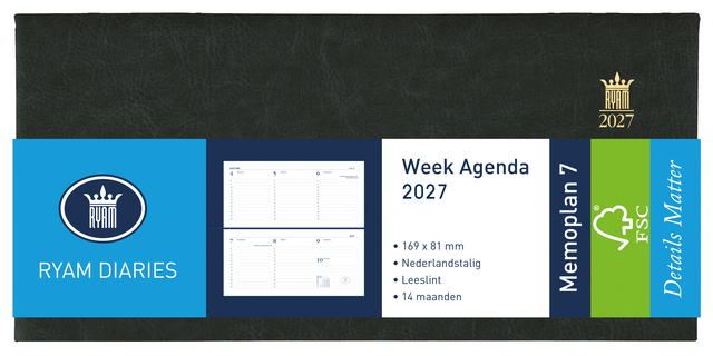 Agenda 2027 Ryam Memoplan 7 Mundior Suprema 7dagen/2pagina's landscape zwart