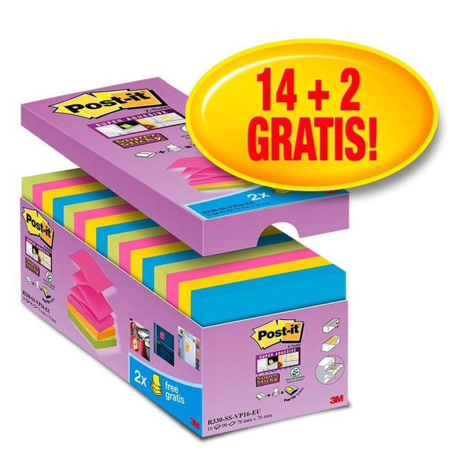 Memo pad Post-it Z-Note S330 Super Sticky 76x76mm 14+ 2 assorted