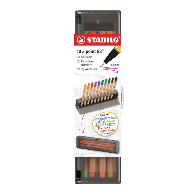 Fineliner STABILO point 88 fijn clickset à 10 kleuren