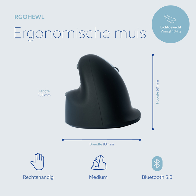 R-Go HE Mouse, Ergonomic mouse, Medium (165-195mm), Right Handed, wireless