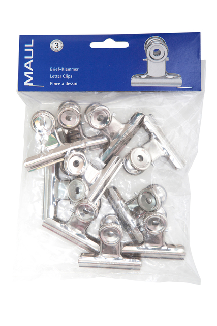 Papierklem MAUL Bulldog 50mm capaciteit 20mm zilver 10 stuks