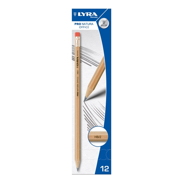 Grafietpotlood LYRA Pro Natura Office HB met gum set à 12 stuks grij