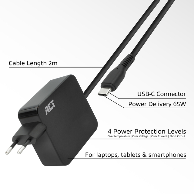 Laptop Oplader ACT USB-C Power Delivery 65W 2mtr