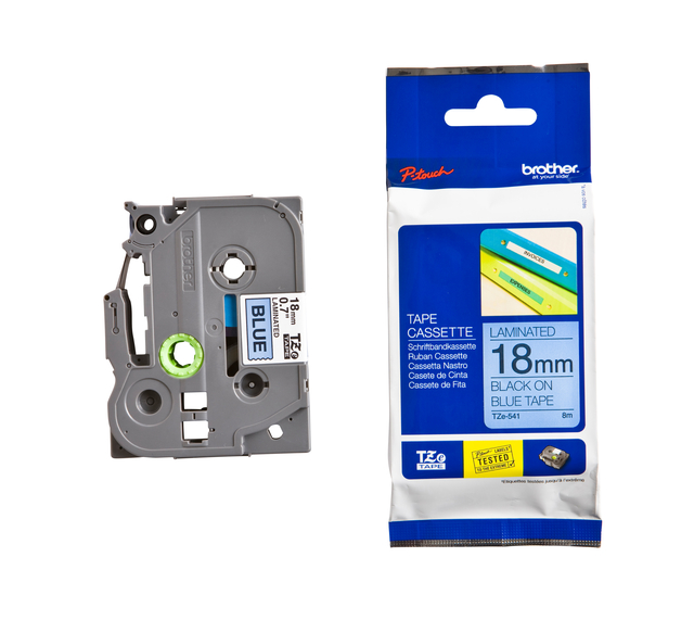 Labeltape Brother P-touch TZe-541 standaard 18mm zwart op blauw