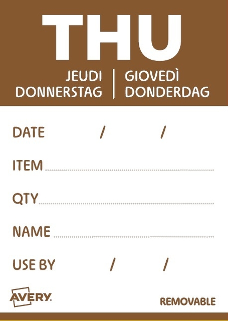 Etiket Avery HACCP donderdag-bruin 40x56mm 500 stuks