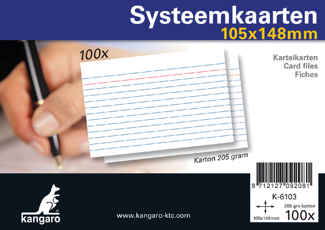 Index cards Kangaro A6 105x148mm 100 pieces lined