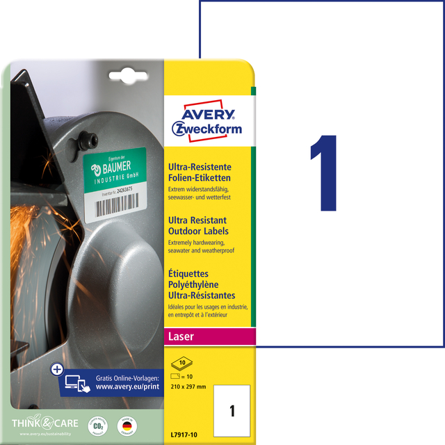 Etiket Avery Zweckform L7917-10 210x297mm polyethyleen wit 10stuks