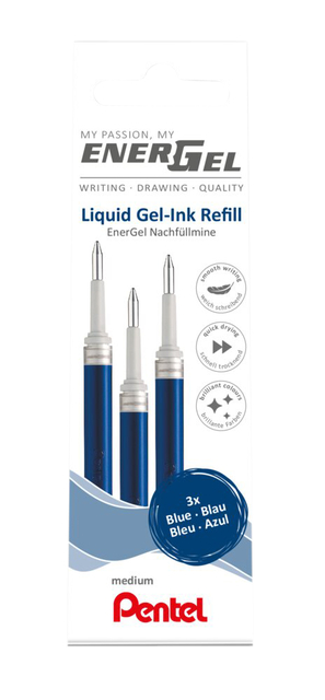 Gelschrijvervulling Pentel LR7 Energel medium blauw set à 3 stuk