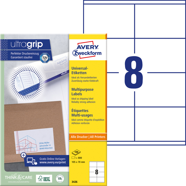 Etiket Avery 3426 105x70mm wit 800 stuks