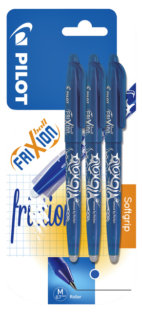 Rollerpen PILOT friXion medium blauw blister à 3 stuk
