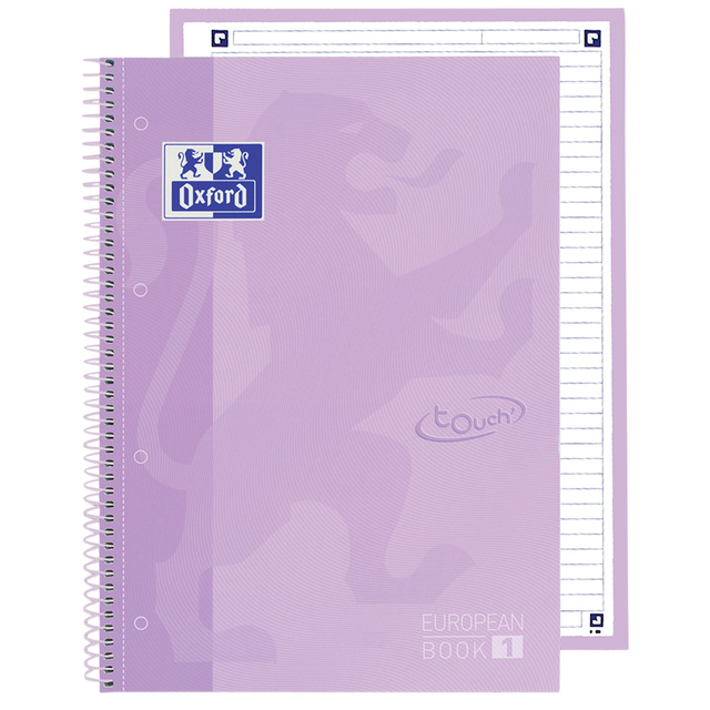 Notitieboek Oxford Touch Europeanbook A4+ 4-gaats lijn 160 pagina's pastel paars
