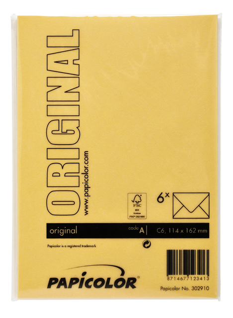 Envelop Papicolor C6 114x162mm dottergeel pak à 6 stuk