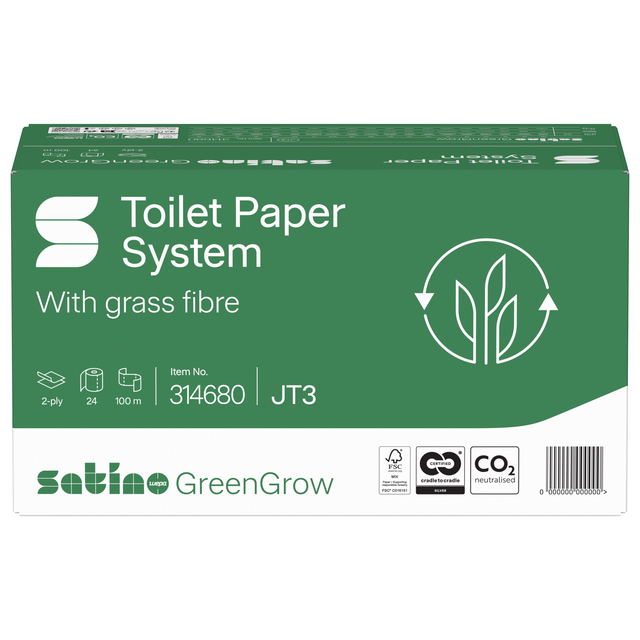 Toiletpapier Satino JT3 GreenGrow systeemrol 2-laags 24x100m wit 314680