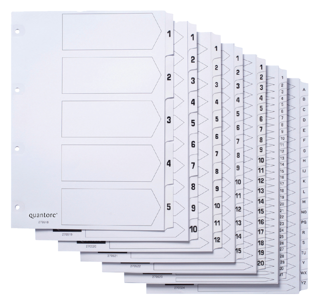 Tabs Quantore 4-hole cardboard 5-part white