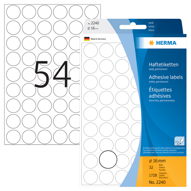 Multi-purpose labels / colour dots, Ø 16 mm, round, white, permanent adhesion,