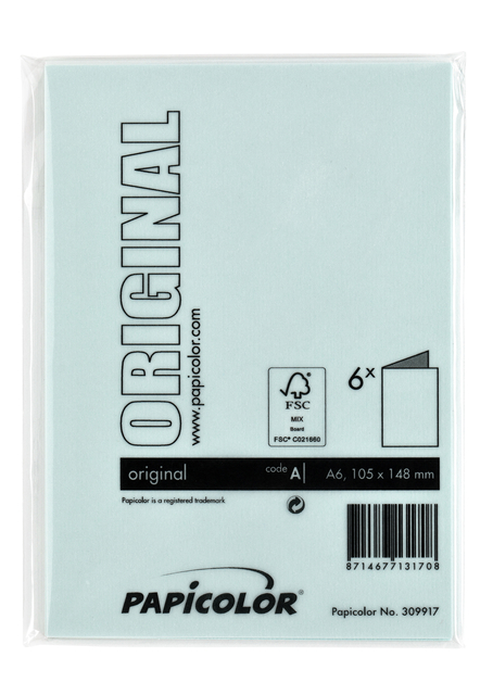 Correspondentiekaart Papicolor dubbel 105x148mm zeegroen pak à 6 stuk