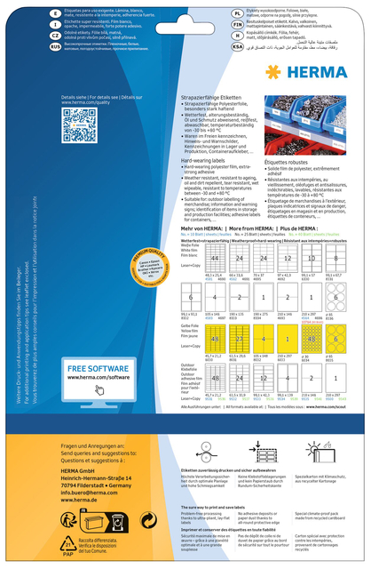 Weatherproof film labels A4, 210 x 297 mm, white, extremely strong adhesion