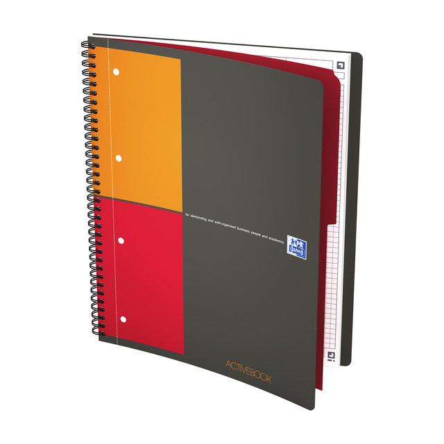 OXFORD International A4+ Polypropylene Twin-wire Activebook 5mm Squares 160 Pages Grey SCRIBZEE® Compatibl