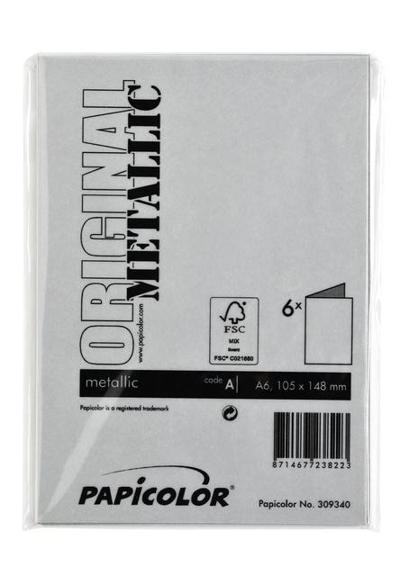 Correspondentiekaart Papicolor dubbel 105x148mm metallic zilver pak à 6 stuks