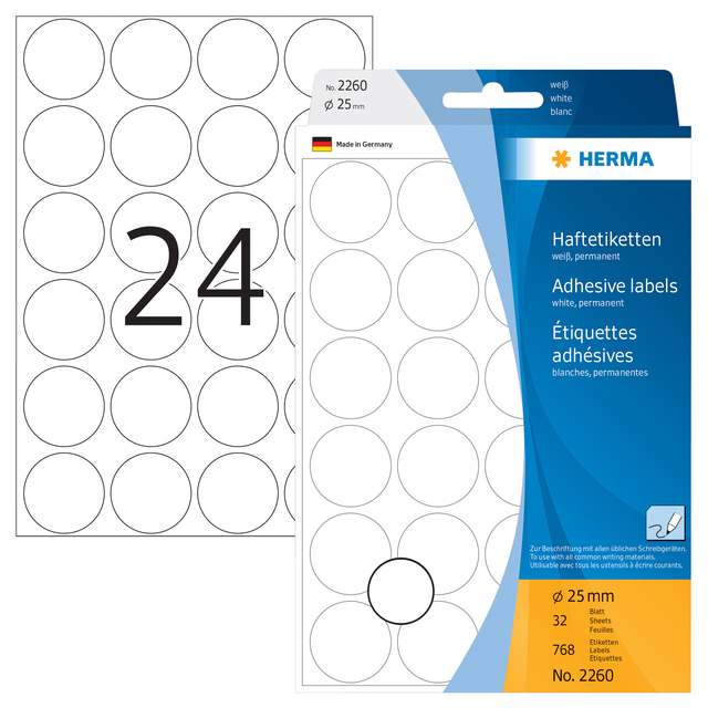 Multi-purpose labels / colour dots, Ø 25 mm, round, white, permanent adhesion,
