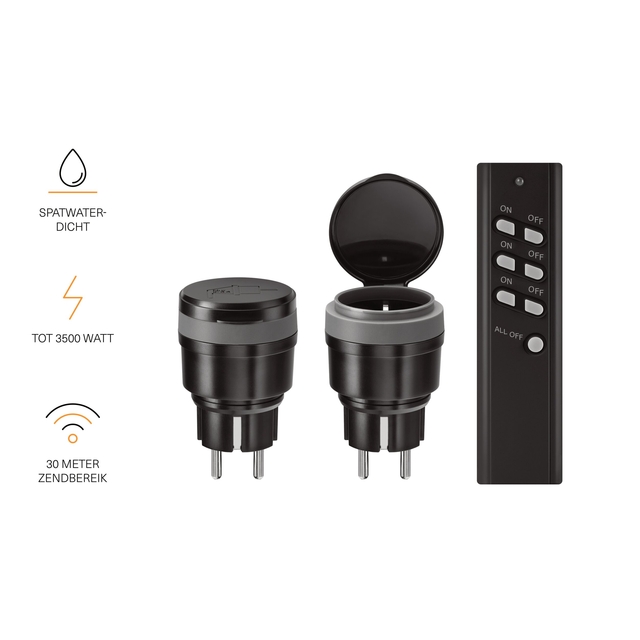Stekkerschakelaarset voor buiten KlikAanKlikUit 3500W AGC2-3500R zw