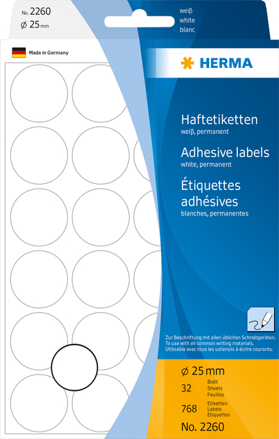 Multi-purpose labels / colour dots, Ø 25 mm, round, white, permanent adhesion,
