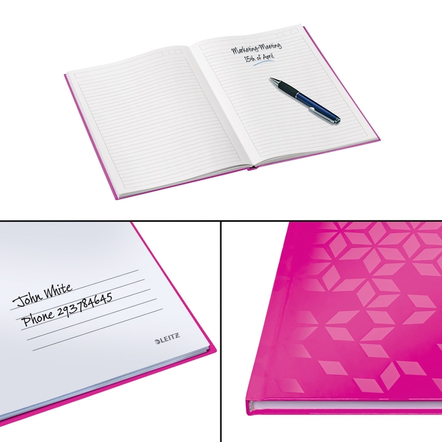 Notitieboek Leitz WOW A4 160blz 90gr lijn roze