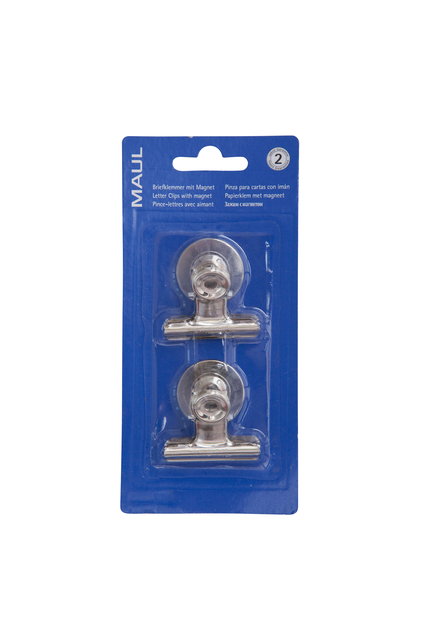 Papierklem MAUL Bulldog met magneet 40mm zilver 2 stuks