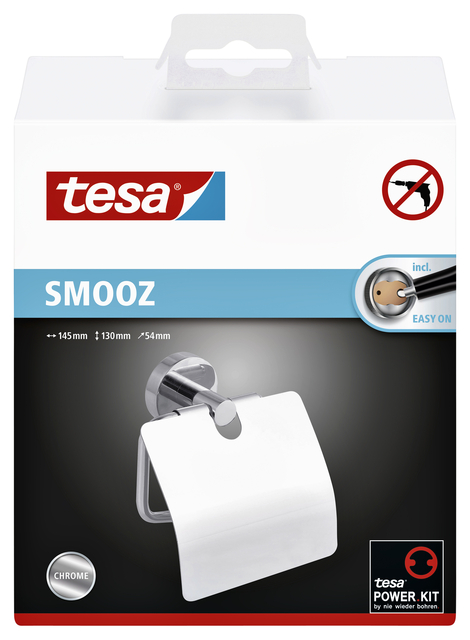 Toiletrolhouder met deksel tesa® Smooz hoogglans verchroomd metaal zelfkleven