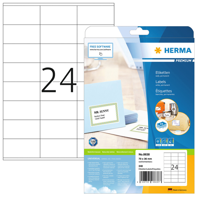 PREMIUM labels A4, 70 x 36 mm, white, permanent adhesion