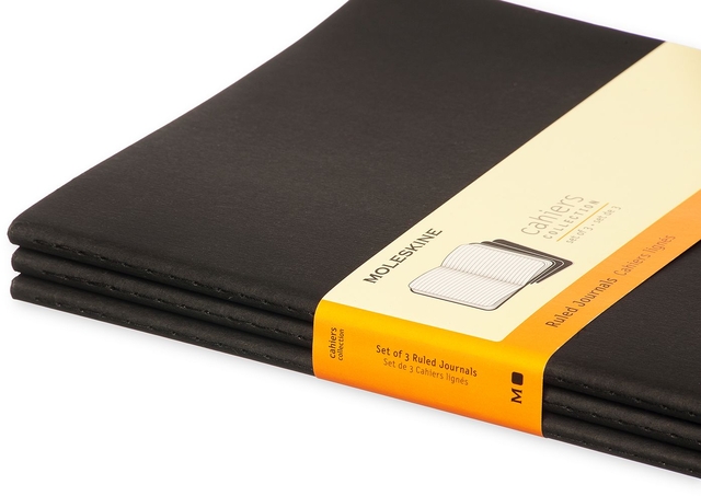 Schrift Moleskine 190x250mm lijn 240 pagina's 70gr zwart set à 3 stuk