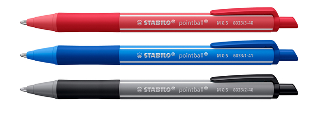 Balpen STABILO pointball colorful medium assorti blister à 3 stuk