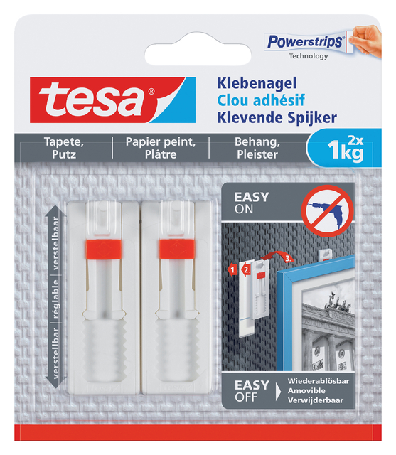 tesa SMS Adhesive Nail, Adjustable, 1kg, Wallpaper