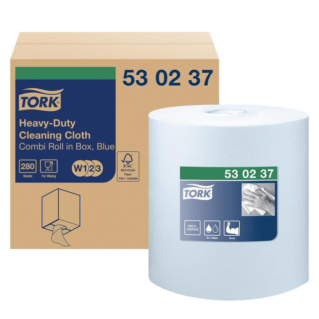 Cleaning Cloth Tork Heavy-Duty W1/2/3 Multifunctional 280 Sheets Blue 530237