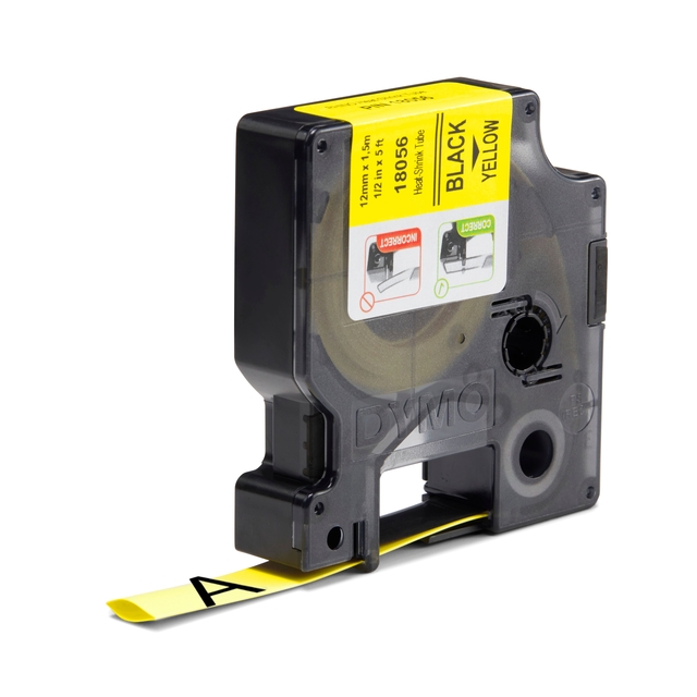 Labeltape Dymo Rhino industrieel krimpkous 12mm zwart op geel