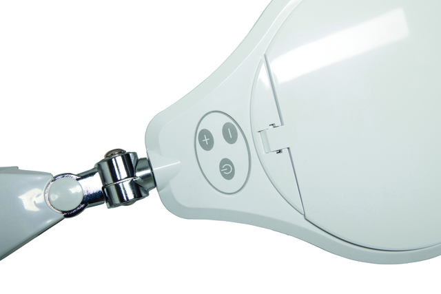 Loeplamp MAUL Source LED dimbaar met tafelklem lens 126 cm2 wit