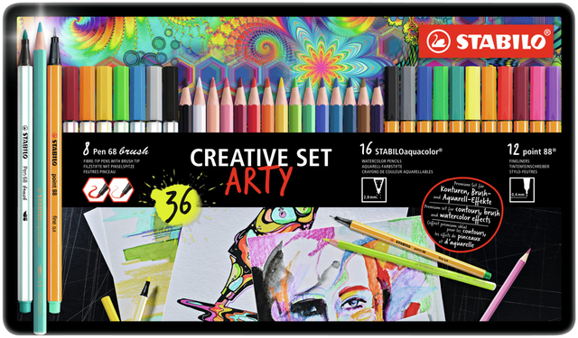 Creative set STABILO 87/3193 Arty assorti metalen etui à 36 stuk
